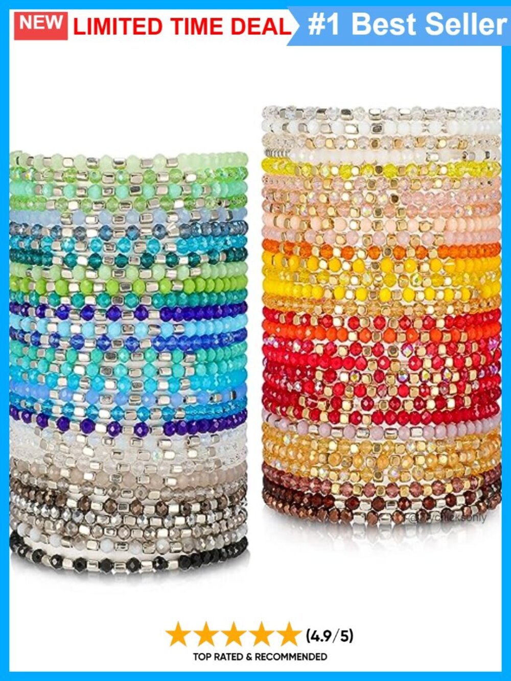 Boho Beaded Stretch Bracelets Set Stackable Acrylic Crystal Elastic 60 Pc